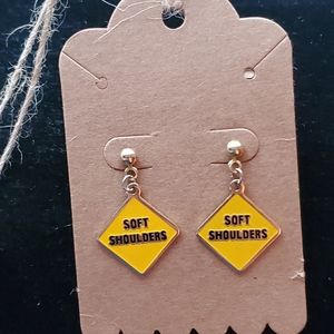 Novelty Vintage Road Sign Goldtone Post Earrings